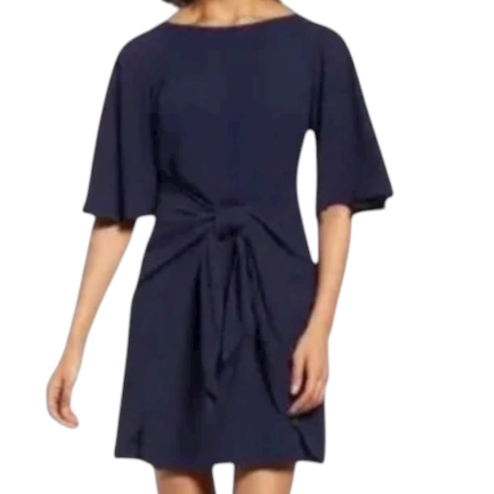 Vince Camuto Washer Crepe Tie Waist Dress Navy Size 2 Flutter Sleeve